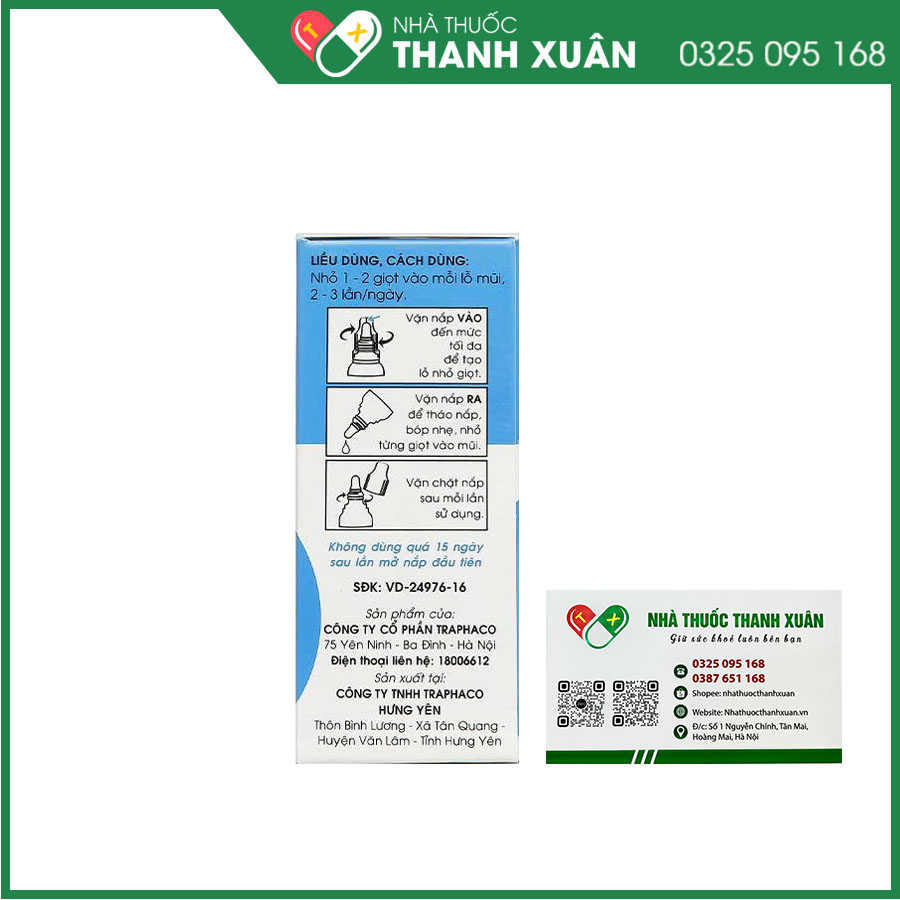 Nostravin 0.05% thuốc nhỏ mũi làm giảm triệu chứng ngạt mũi và giảm sung huyết